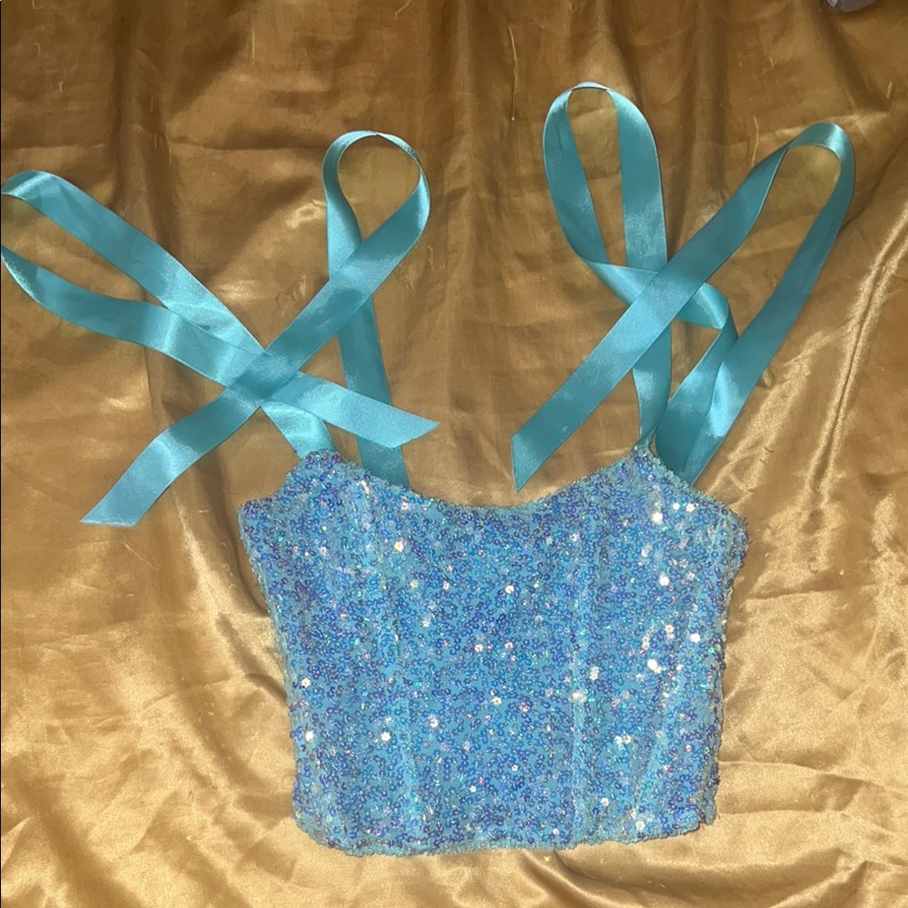 Sparkling Blue Sequin Crop Top